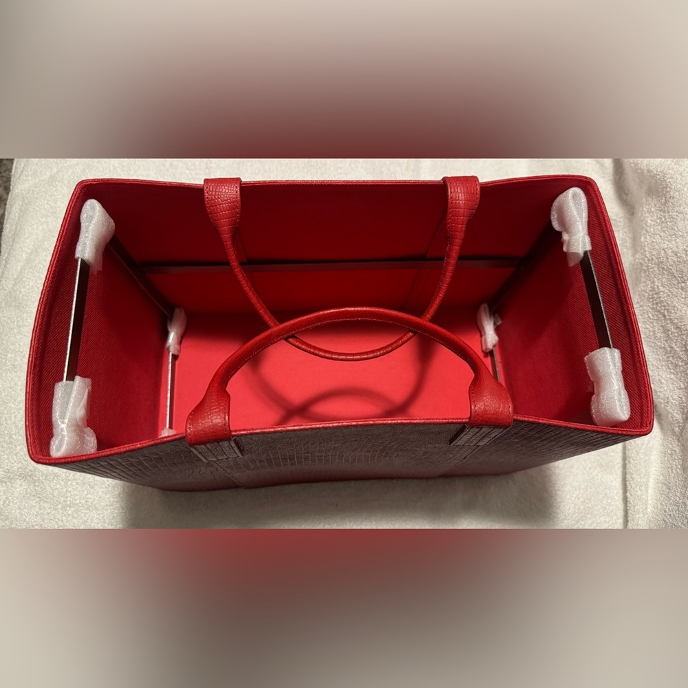 Red Croc Texture Rectangular Tote With Handles & … - image 4